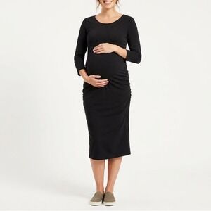 Isabel Maternity by Ingrid & Isabel Black Ruched Midi Dress XL Long Sleeve Solid